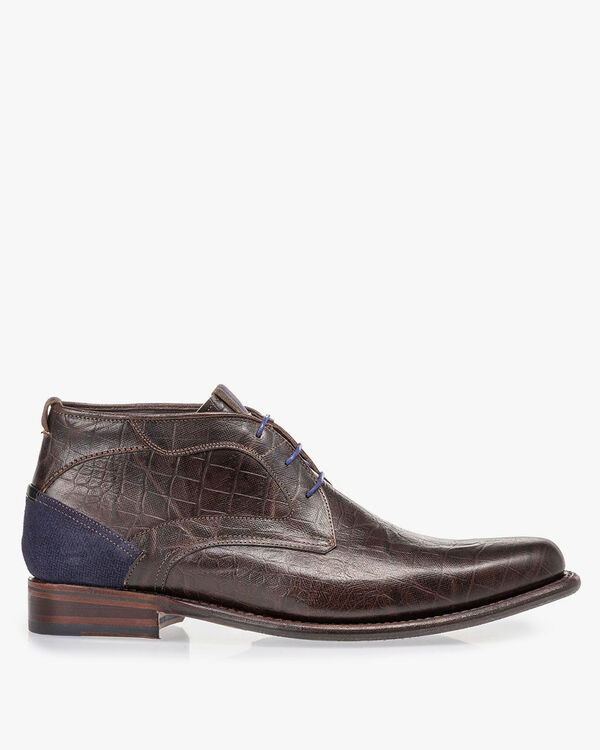 Schn&uuml;rstiefel Krokoprint braun