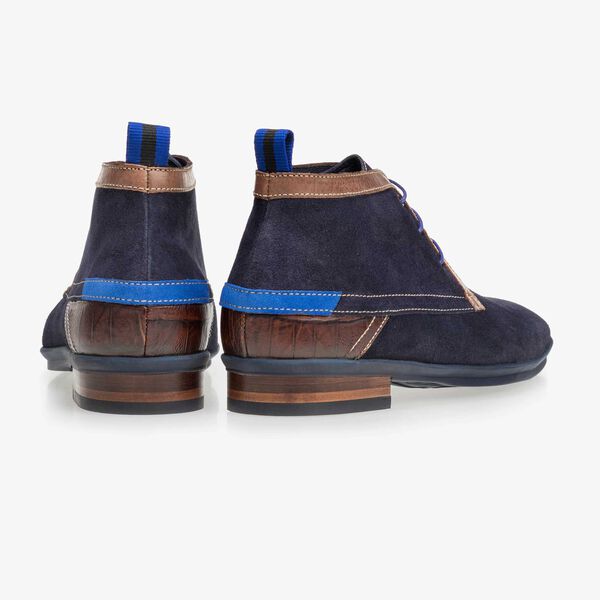 Dunkelblauer halbhoher Wildleder Schn&uuml;rstiefel