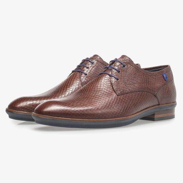 Leder-Schn&uuml;rschuh mit cognacfarbenem Schlangenprint