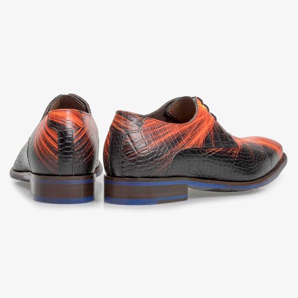 Roter Premium Kalbsleder-Schn&uuml;rschuh mit Blitzprint