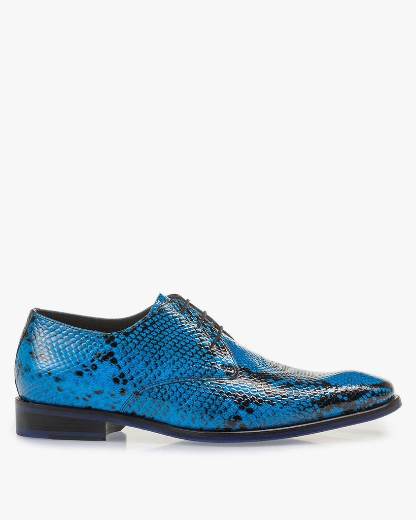 Blauer Premium Schn&uuml;rschuh mit Schlangenprint