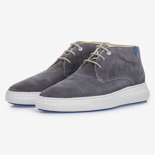 Dark grey suede leather lace boot with print