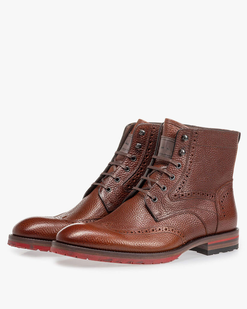 Leder Schn&uuml;rstiefel-Brogue cognac