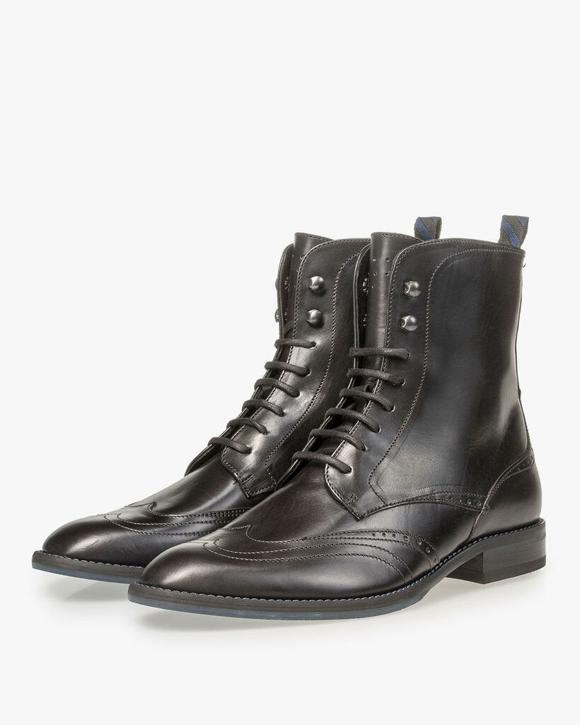 Black calf leather lace boot