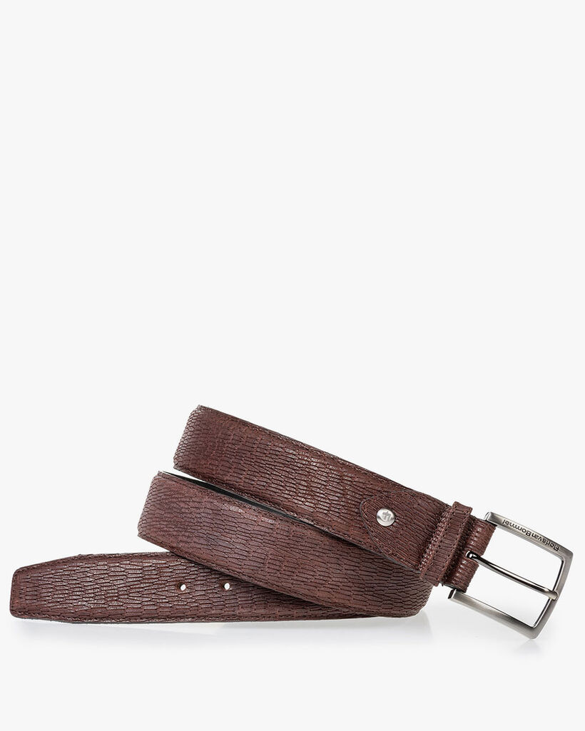 Brauner G&uuml;rtel mit Print Nubuck