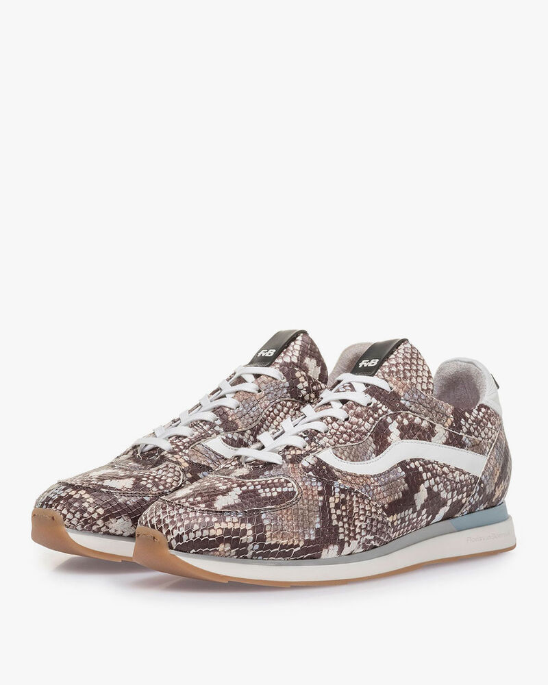 Braun-wei&szlig;er Sneaker Schlangenprint