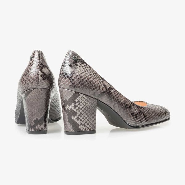 Graue Leder-Pumps mit Schlangenprint