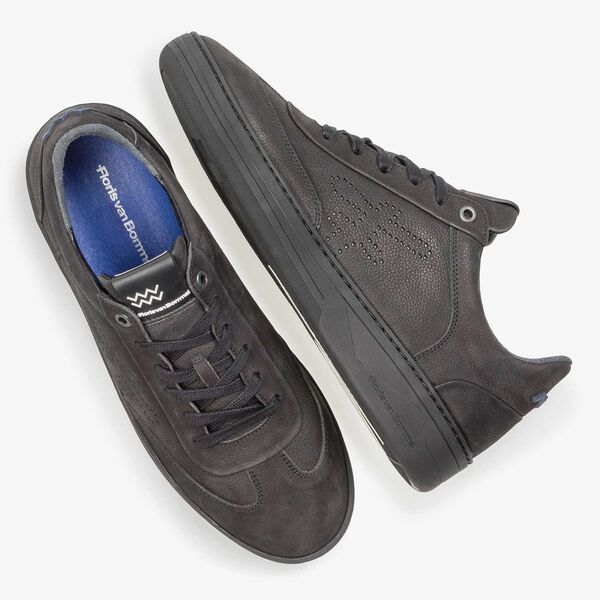 Black printed nubuck leather sneaker