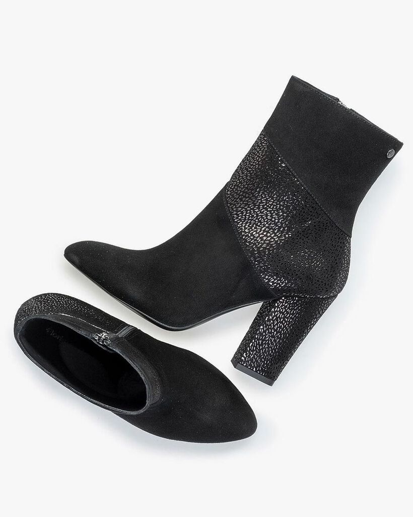 Black ankle boots with metallic print