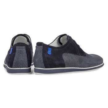 Schn&uuml;rschuh mit Print Wildleder blau