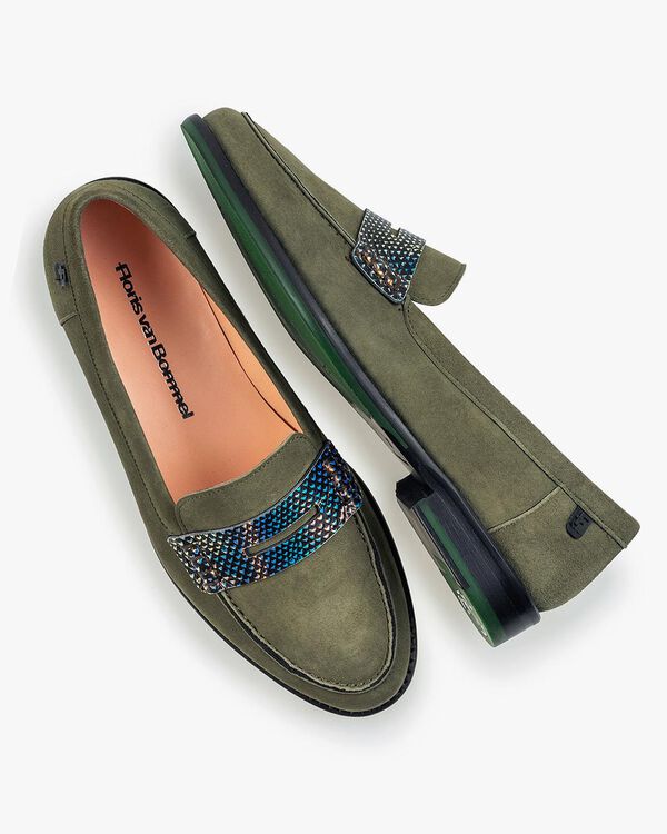 Olivgr&uuml;ner Wildleder-Loafer