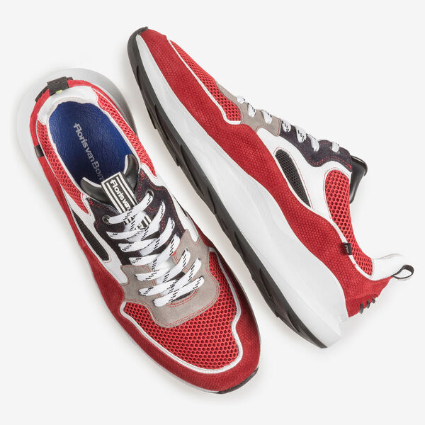 Mehrfarbiger Wildleder-Sneaker rot-wei&szlig;