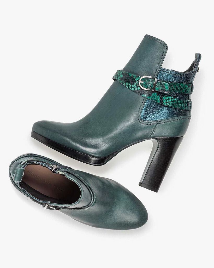 Green calf leather ankle boots