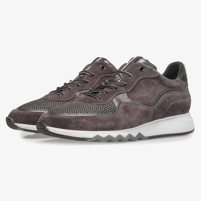 Anthracite and brown suede leather sneaker