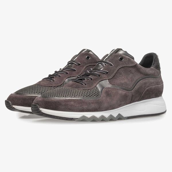 Anthracite and brown suede leather sneaker