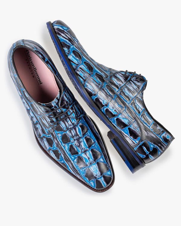 Schn&uuml;rschuh Krokoprint blau