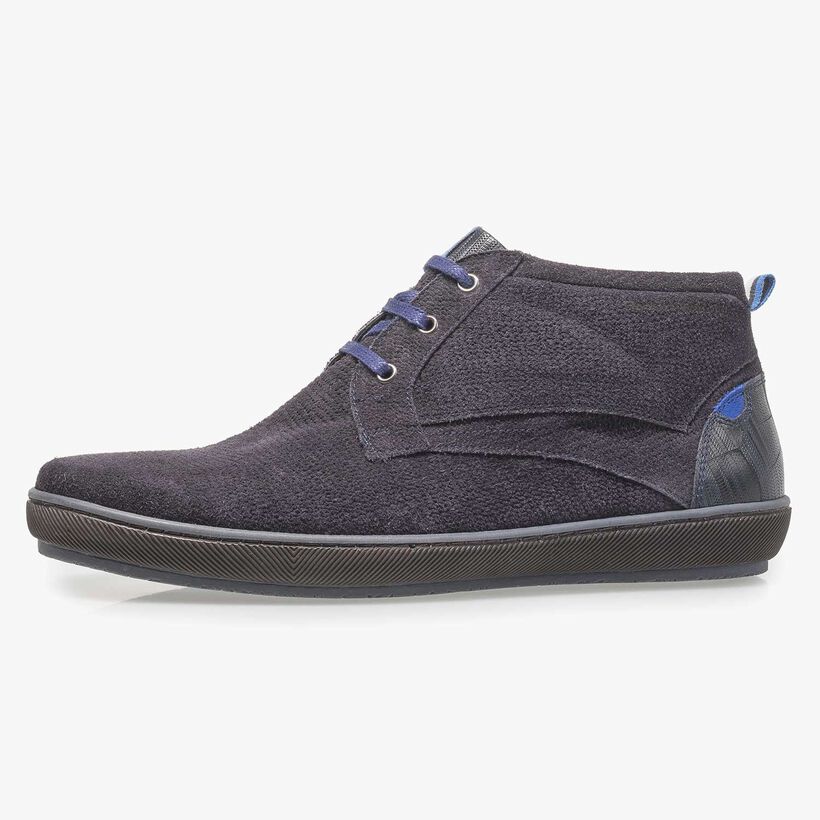 Dunkelblauer Wildleder-Schn&uuml;rschuh mit Print