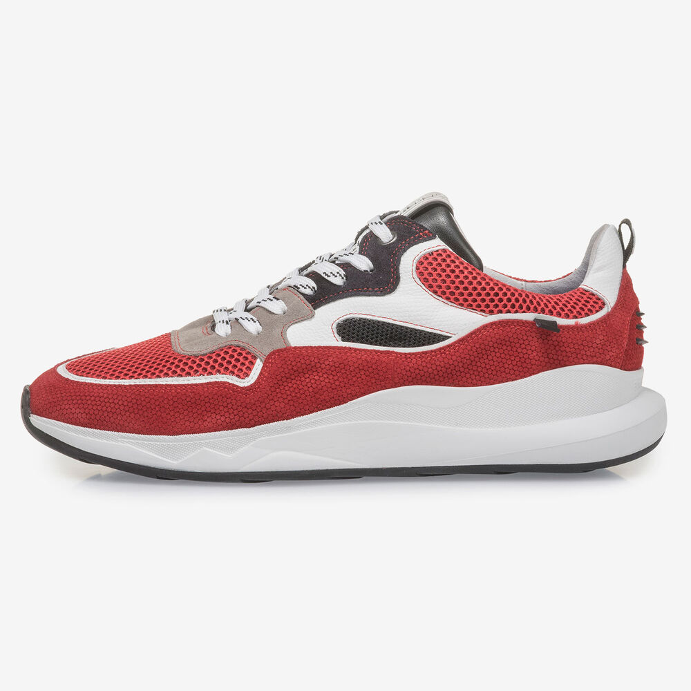Mehrfarbiger Wildleder-Sneaker rot-wei&szlig;