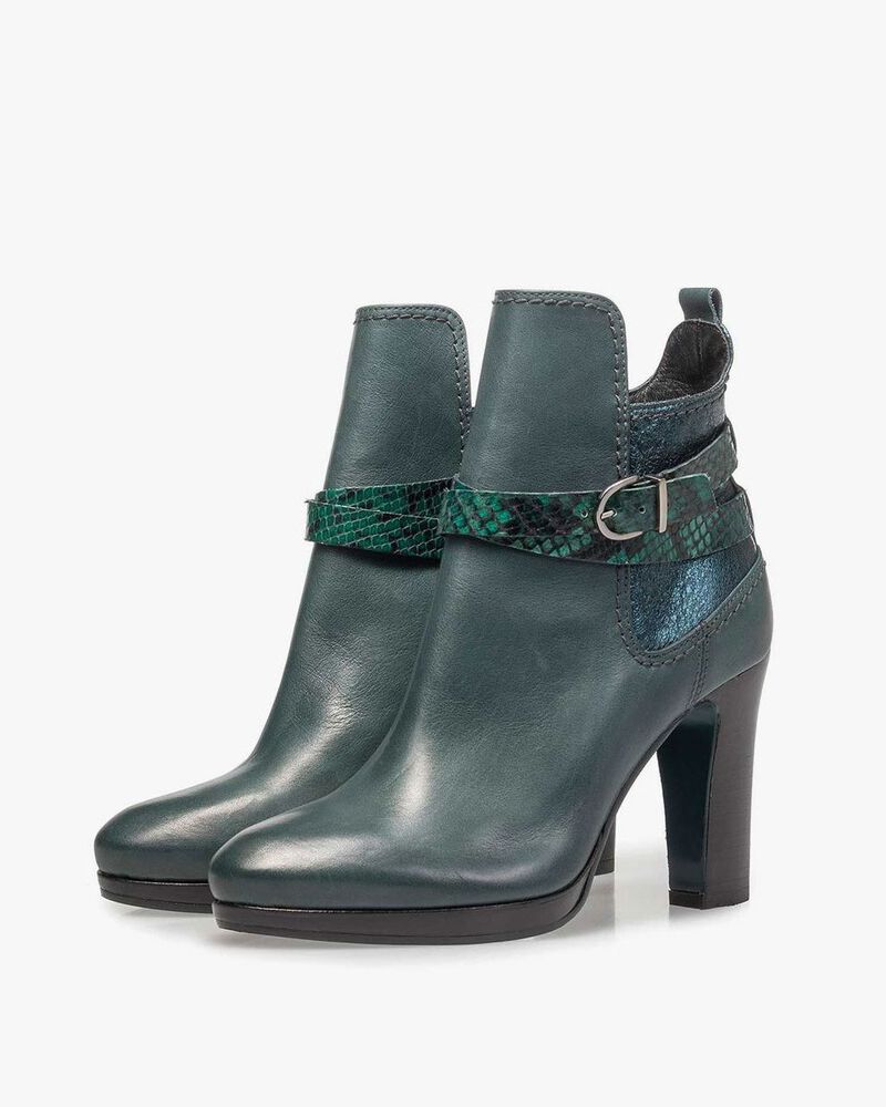 Green calf leather ankle boots