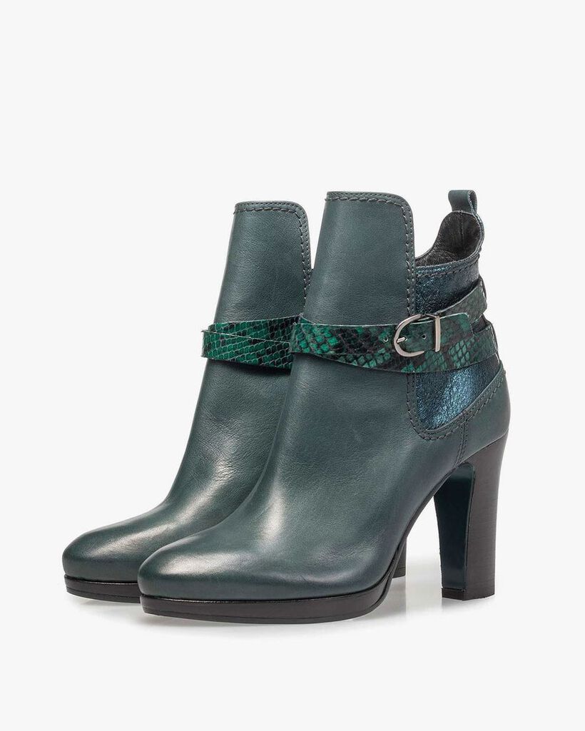 Green calf leather ankle boots