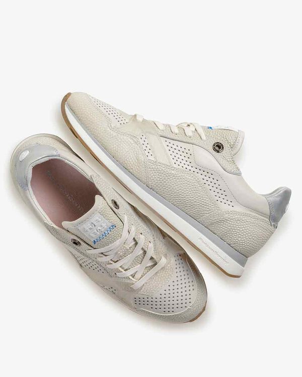 Sneaker Leder mit Print cremewei&szlig;