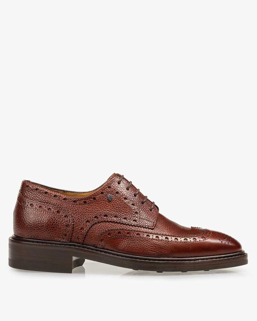 Schn&uuml;rschuh Leder-Print cognac