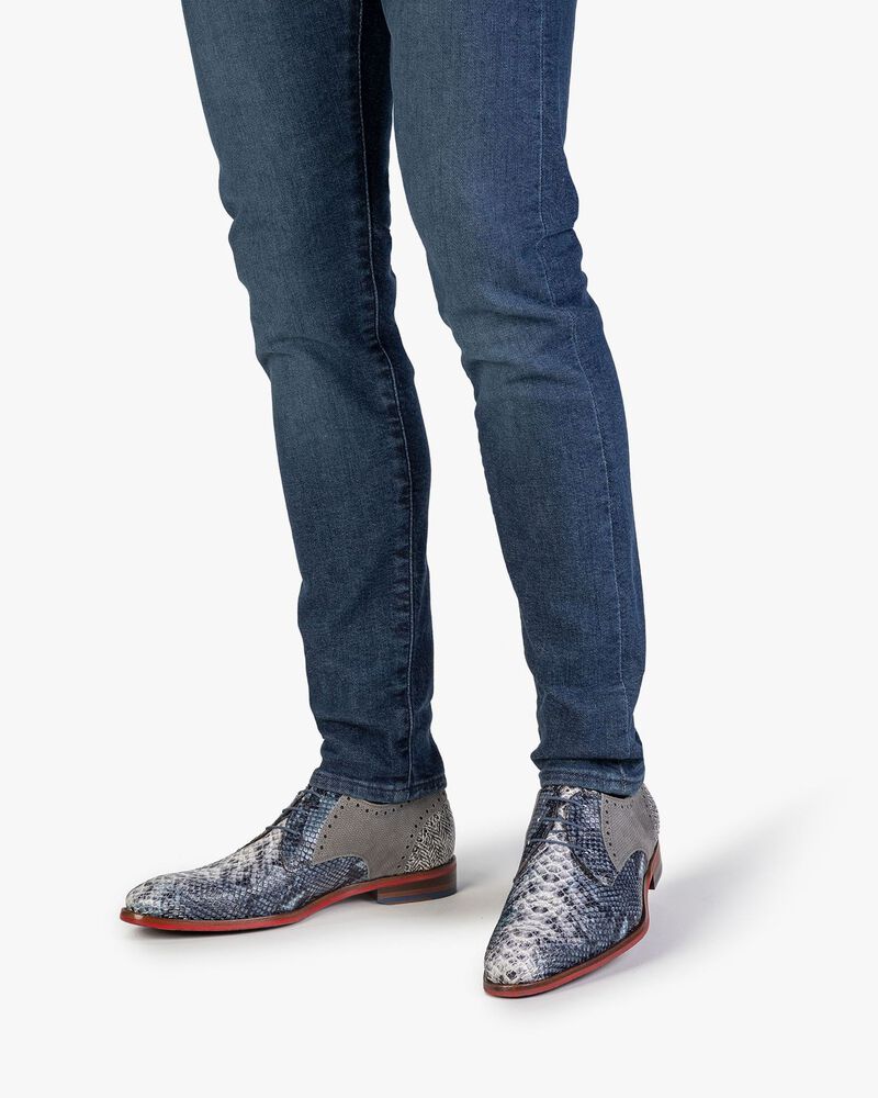 Schn&uuml;rschuh Leder mit Print blau