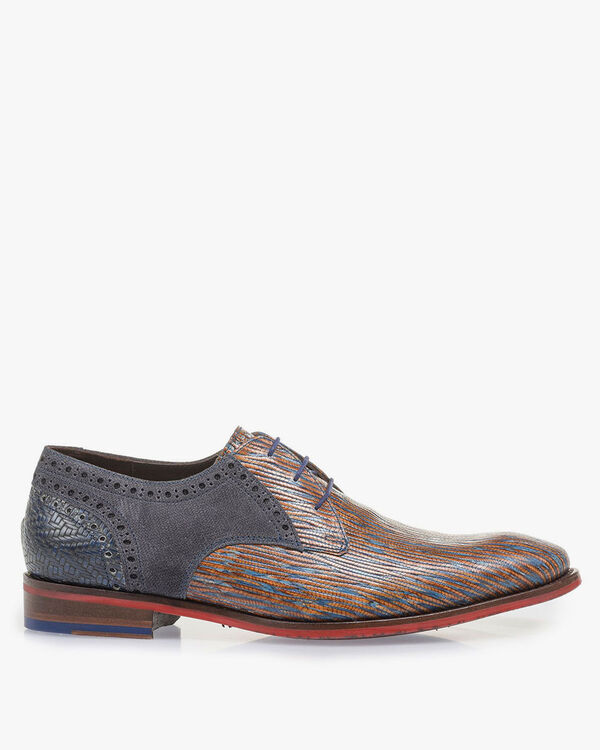Blau-roter Schn&uuml;rschuh mit Eidechsenprint