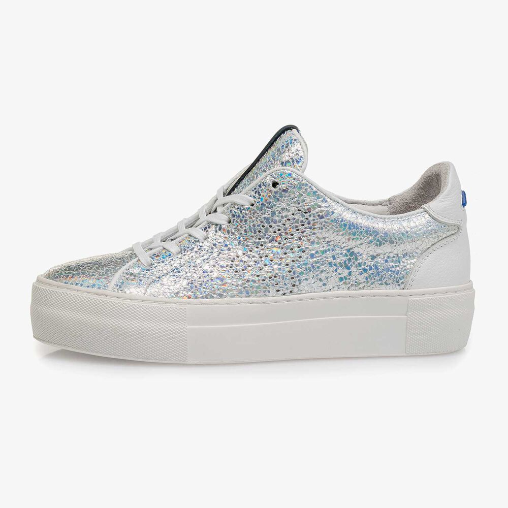 Silber Metallic Leder-Sneaker mit Craquel&eacute;-Effekt
