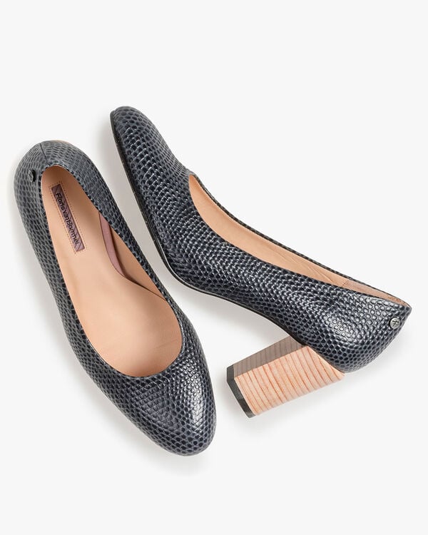 Dunkelblaue Leder-Pumps mit Print
