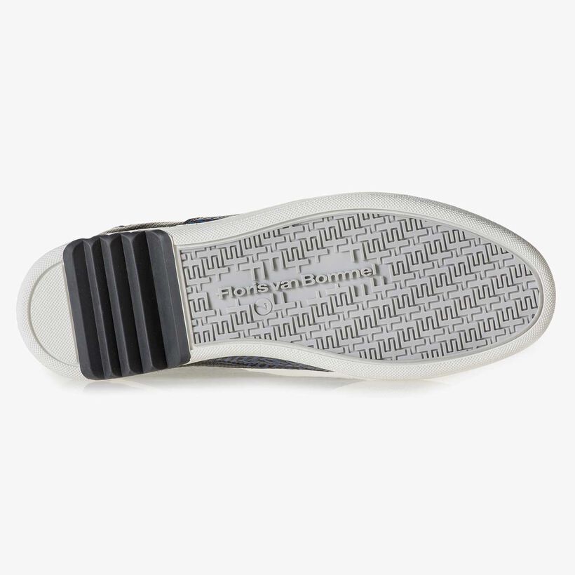 Blauer Leder-Sneaker mit Fischgr&auml;tmotiv