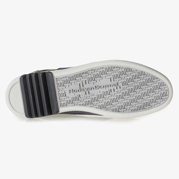 Blauer Leder-Sneaker mit Fischgr&auml;tmotiv