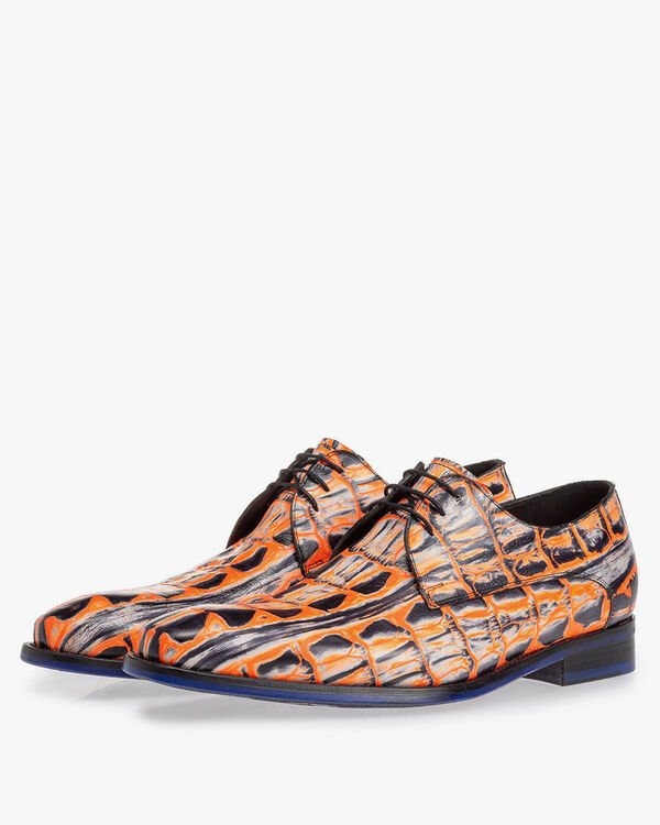 Schn&uuml;rschuh Krokoprint orange