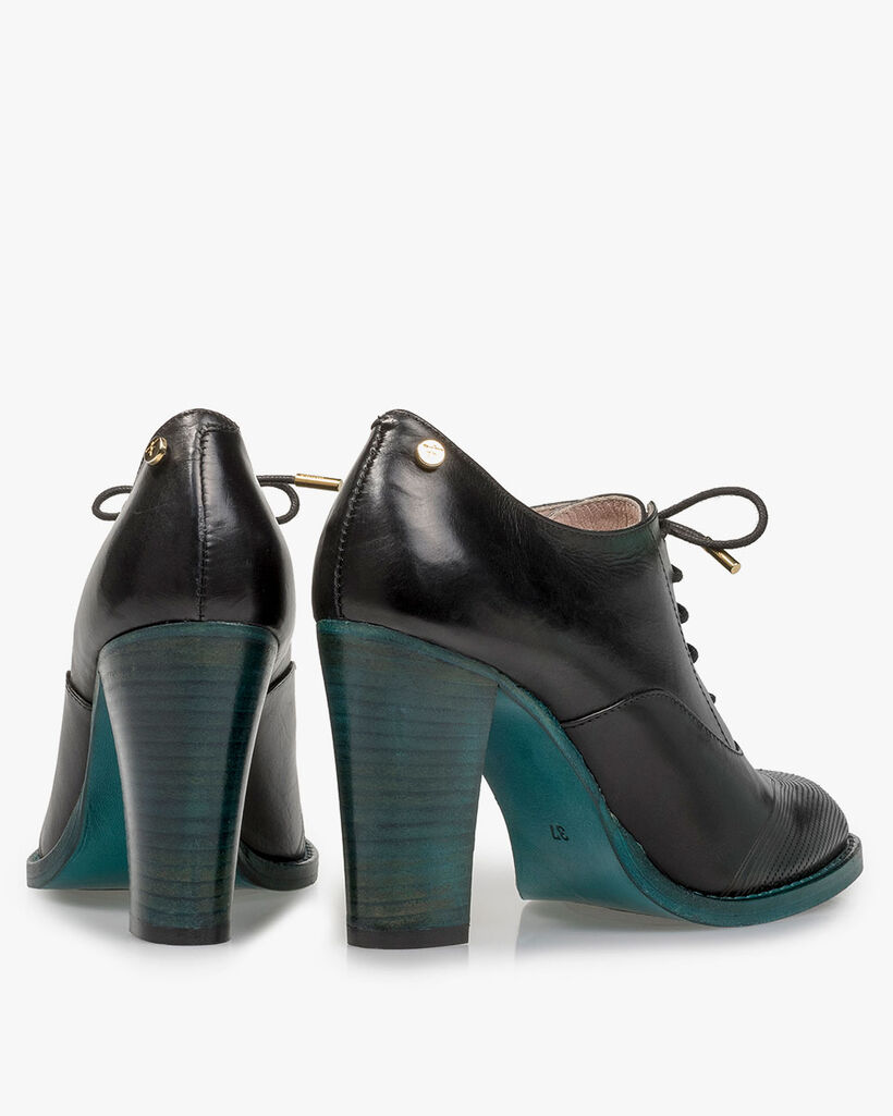 Black calf leather heeled derby