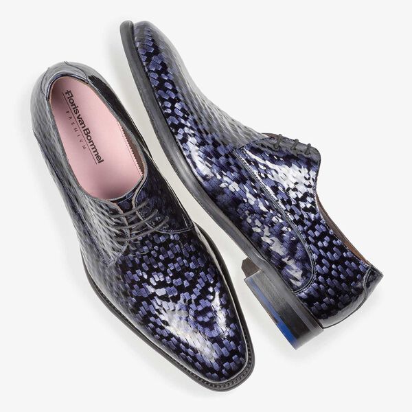 Premium blue printed patent leather lace shoe