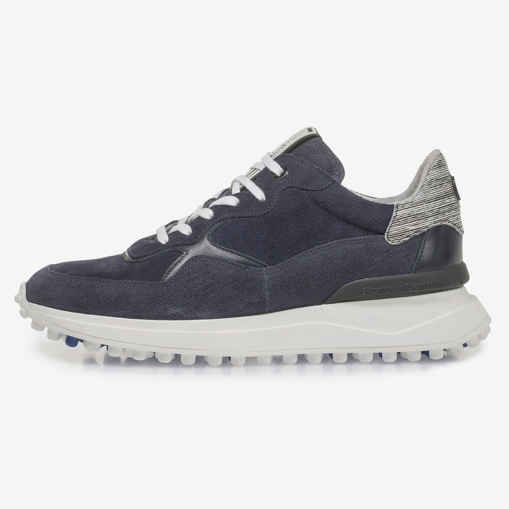 Blue suede leather sneaker with print
