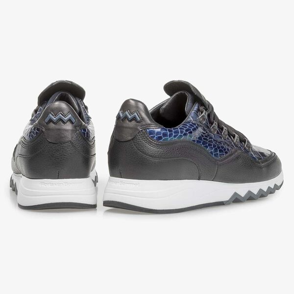 Blauer Premium Metallic-Leder-Sneaker mit Print