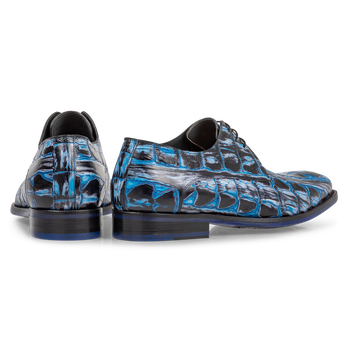Schn&uuml;rschuh Krokoprint blau
