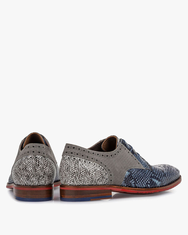 Schn&uuml;rschuh Leder mit Print blau