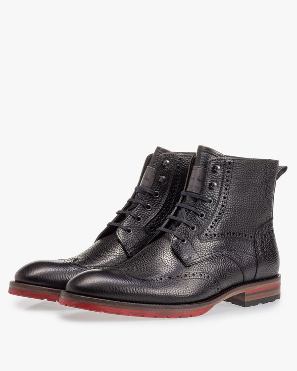 Leder Schn&uuml;rstiefel-Brogue schwarz