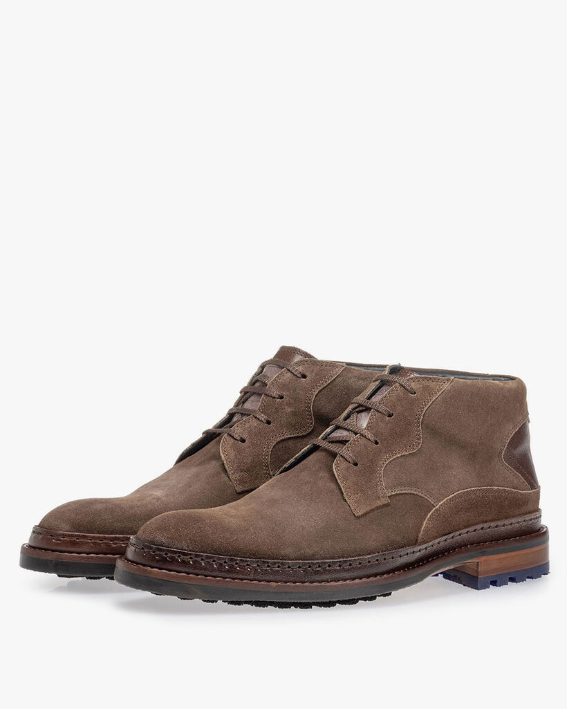 Schn&uuml;rstiefel Wildleder dunkel taupefarben