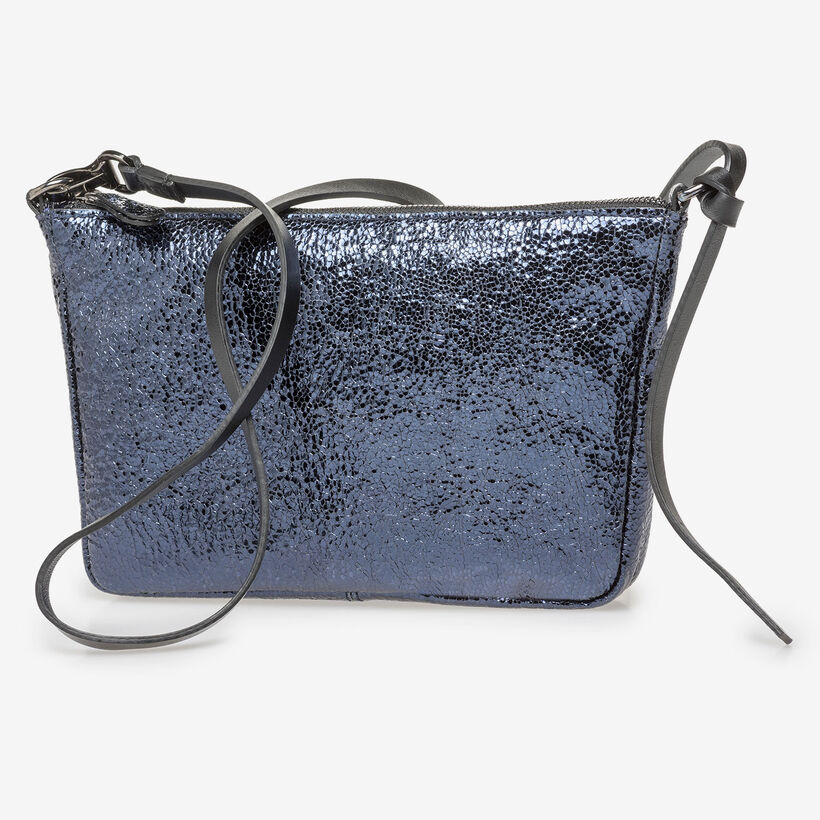 Dunkelblaue Ledertasche mit Metallic-Print