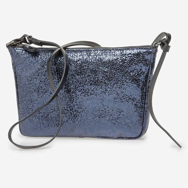 Dunkelblaue Ledertasche mit Metallic-Print