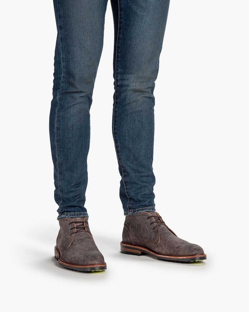 Schn&uuml;rstiefel Reptilienprint dunkelgrau
