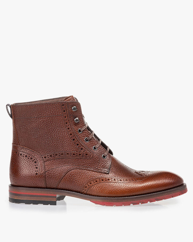 Leder Schn&uuml;rstiefel-Brogue cognac