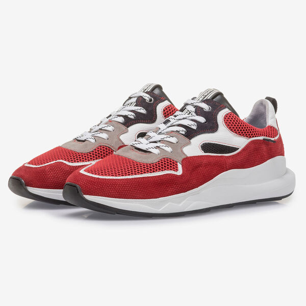 Mehrfarbiger Wildleder-Sneaker rot-wei&szlig;