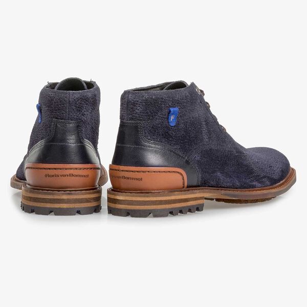 Dunkelblauer Wildleder-Schn&uuml;rstiefel mit Print