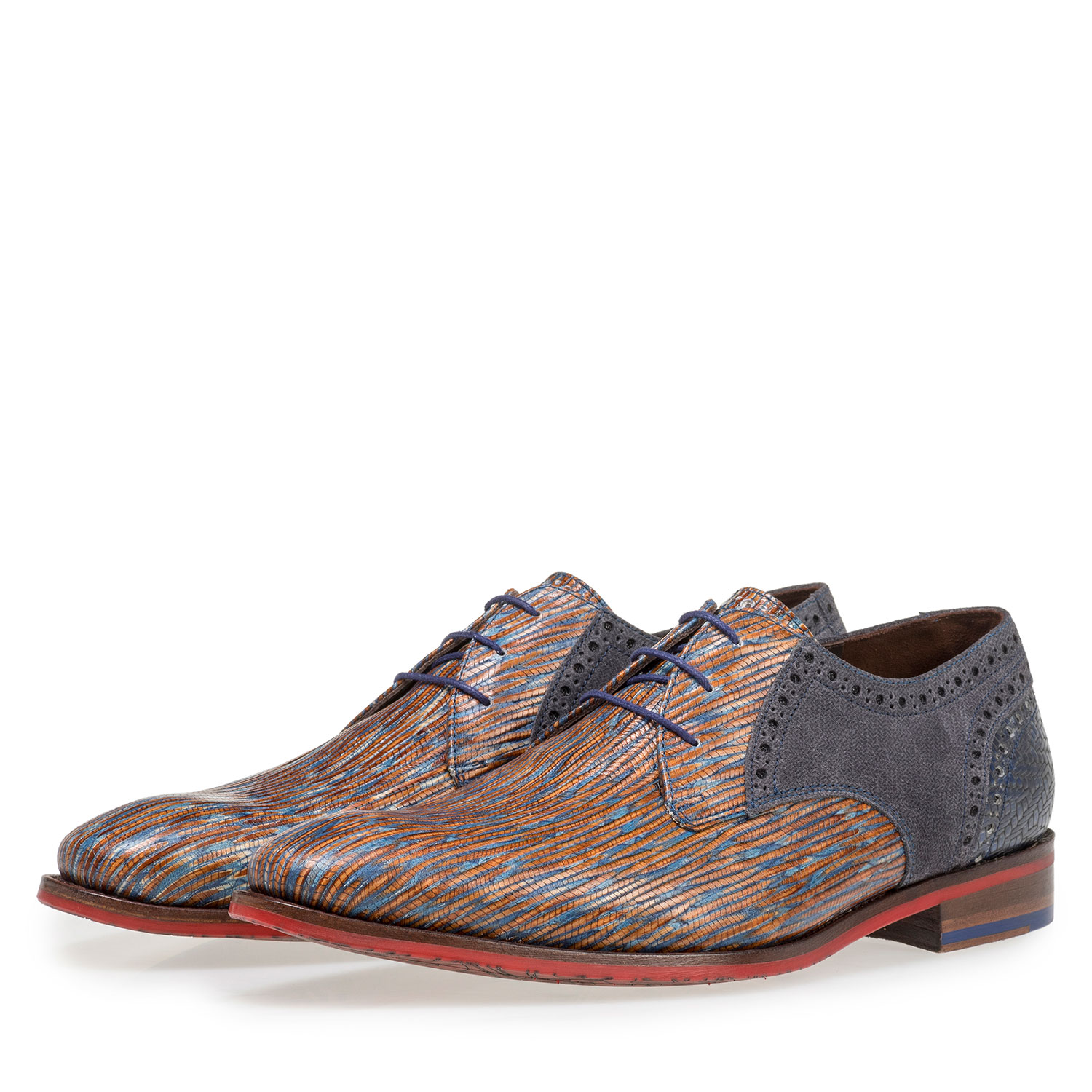 18107/07 - Blau-roter Schnürschuh mit Eidechsenprint 18107/07 - Blau-roter Schnürschuh mit Eidechsenprint