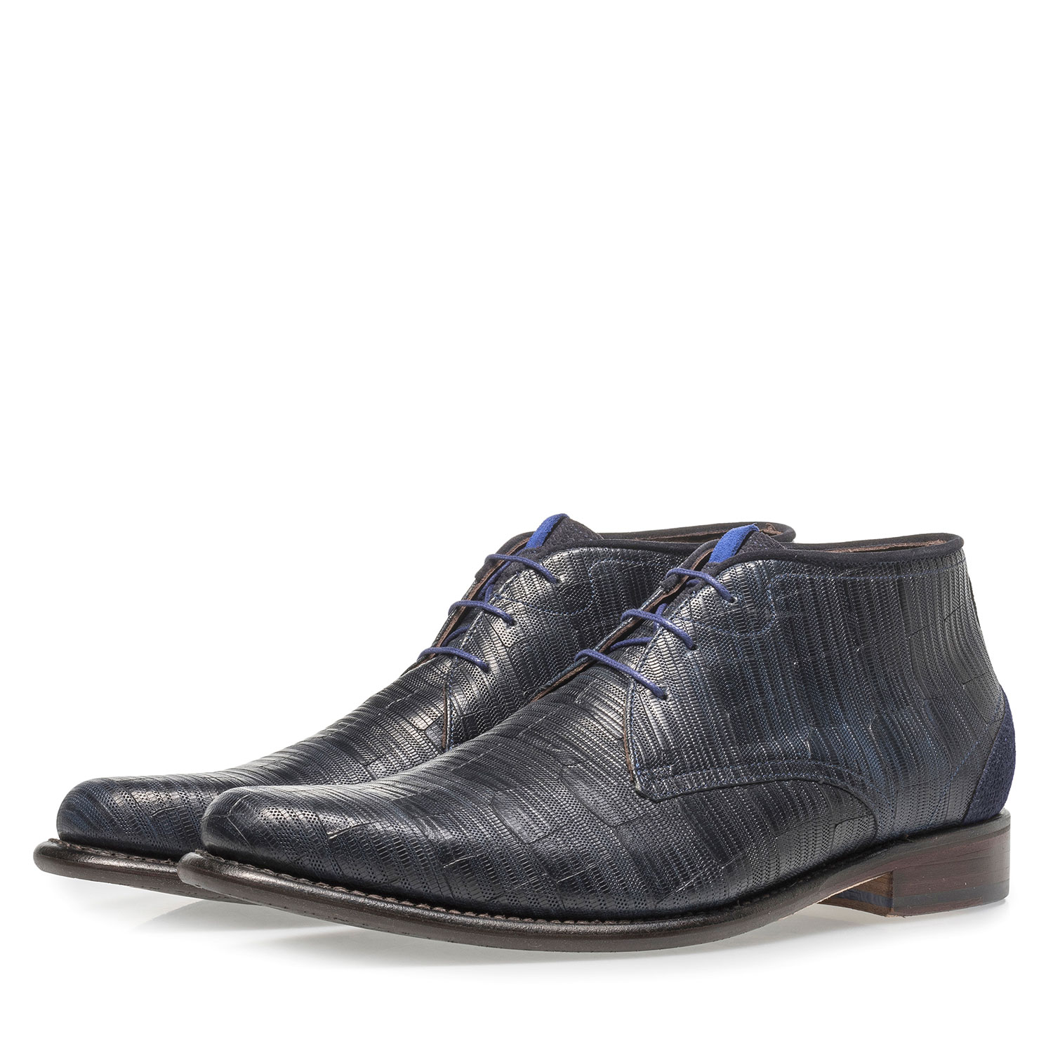 10634/02 - Blauer Leder-Schnürstiefel mit Print 10634/02 - Blauer Leder-Schnürstiefel mit Print