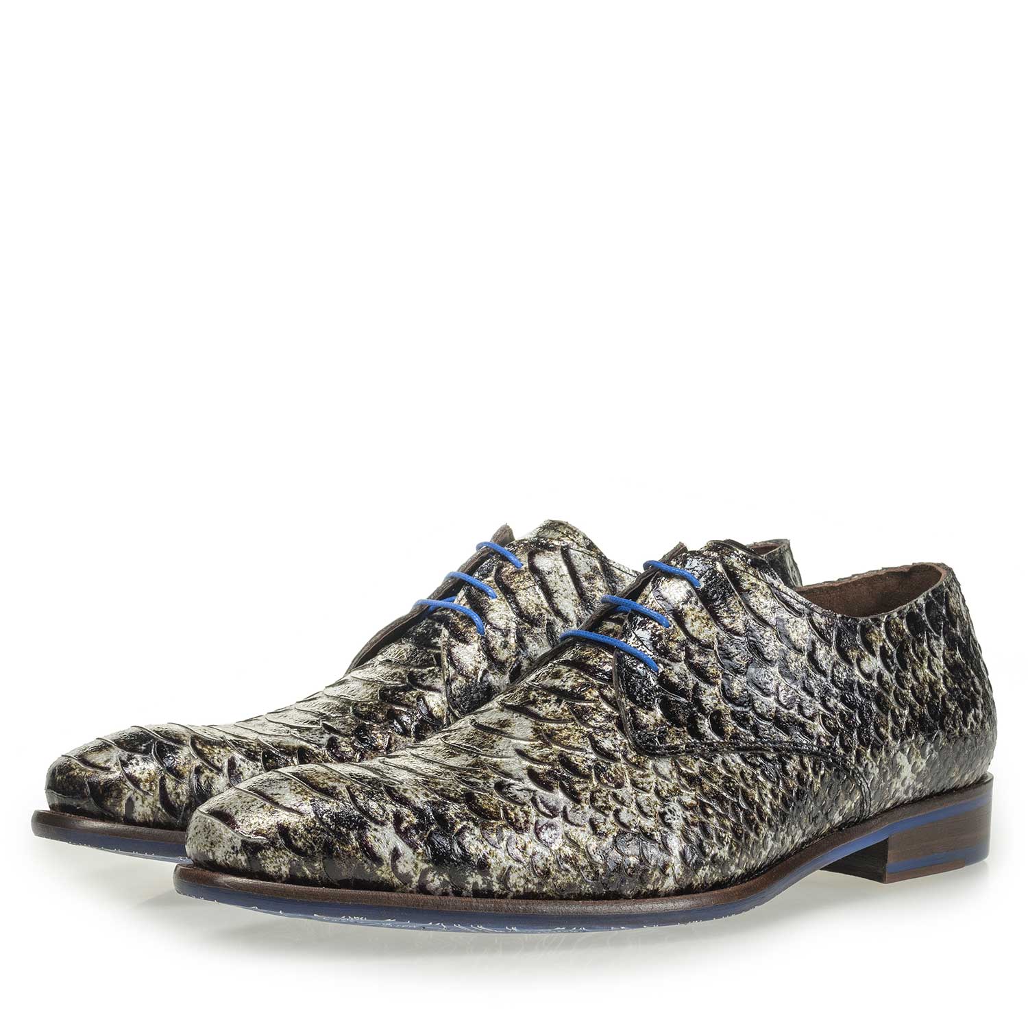 18121/04 - Grauer Lackleder-Schnürschuh mit Schlangenprint 18121/04 - Grauer Lackleder-Schnürschuh mit Schlangenprint